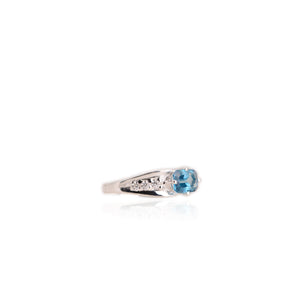 5 x 7 mm. Octagon Cut London Blue Brazilian Topaz with Cz Accents Ring