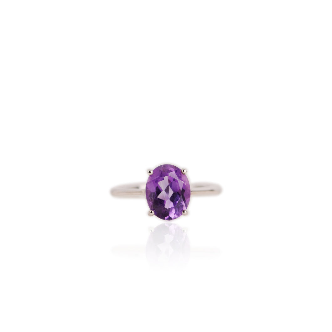8 x 10 mm. Oval Cut Purple Brazilian Amethyst Ring