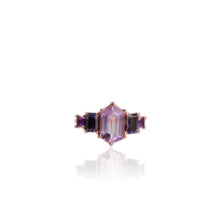 Load image into Gallery viewer, Handmade 7 x 12 mm. Hexagon Cut Purple Brazilian Amethyst and Iolite Cluster Ring
