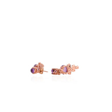 Load image into Gallery viewer, 7 x 9 mm. Oval Cabochon Purple Brazilian Amethyst, Rhodolite Garnet with Cz Accents Drop Earrings (Blemished)
