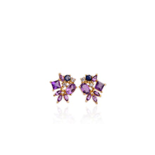 Load image into Gallery viewer, 4 x 6 mm. Oval Cut Purple Brazilian Amethyst, Sapphire with Cz Accents Cluster Earrings (Blemished)
