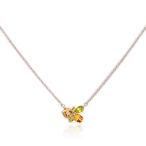 6 mm. Round Cut Yellow Brazilian Citrine and Peridot Cluster Necklace