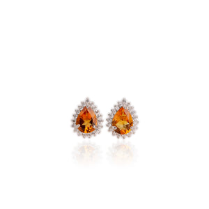 6 x 8 mm. Pear Cut Yellow Brazilian Citrine with Cz Accents Earrings