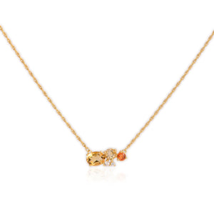 6 x 8 mm. Oval Cut Yellow Brazilian Citrine and Sapphire with Cz Accents Cluster Necklace