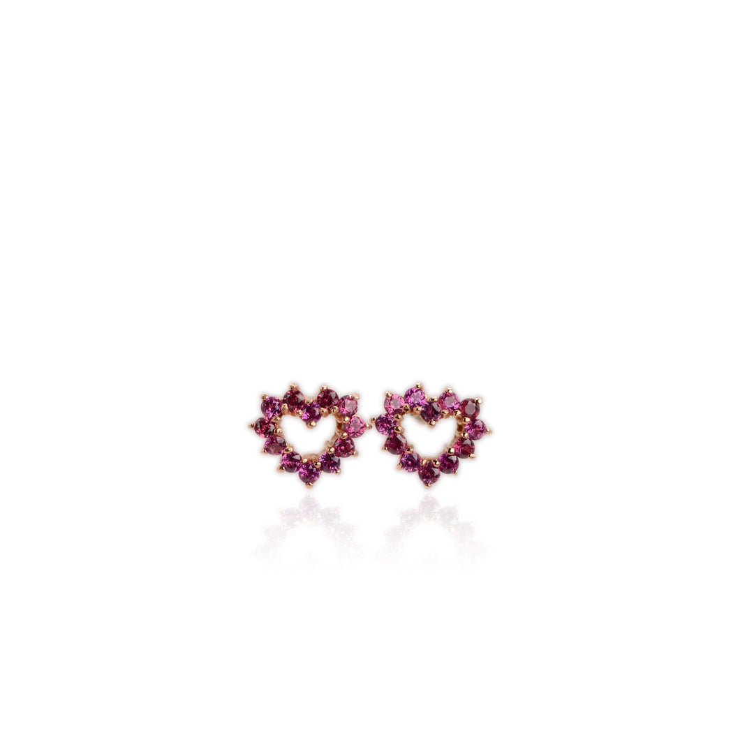 2 mm. Round Cut Purple African Rhodolite Garnet Heart Earrings