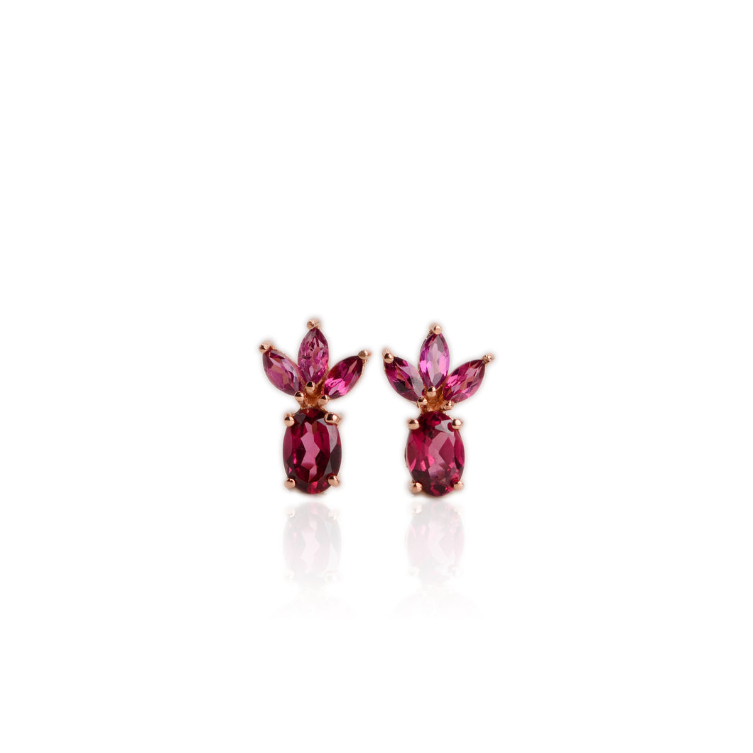 4 x 6 mm. Oval Cut Purple African Rhodolite Garnet Cluster Earrings