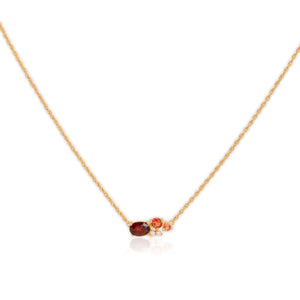 5 x 7 mm. Oval Cut Red African Garnet and Sapphire with Cz Accents Cluster Necklace