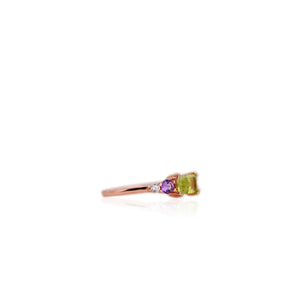 4 x 6 mm. Octagon Cut Green Pakistani Peridot with Amethyst and Cz Accents Ring