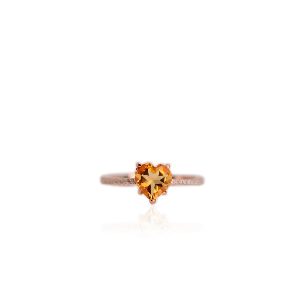 7 mm. Heart Cut Yellow Brazilian Citrine with Cz Band Ring