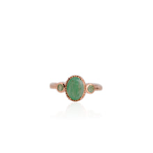 Load image into Gallery viewer, 6 x 8 mm. Oval Cut Green Brazilian Emerald Trilogy Ring
