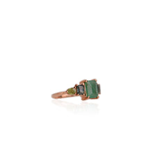 Load image into Gallery viewer, Handmade 6 x 8 mm. Octagon Cut Green Zambian Emerald and Sapphire Cluster Ring (Blemished)
