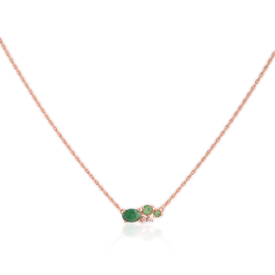 5 x 7 mm. Oval Cut Green Zambian Emerald with Cz Accents Cluster Necklace