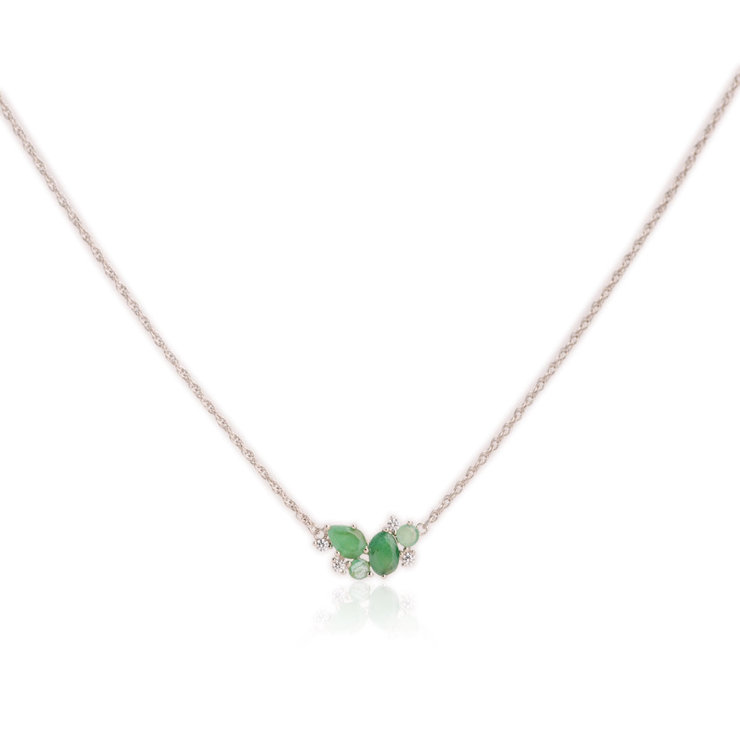4 x 6 mm. Oval Cut Green Zambian Emerald with Cz Accents Cluster Necklace