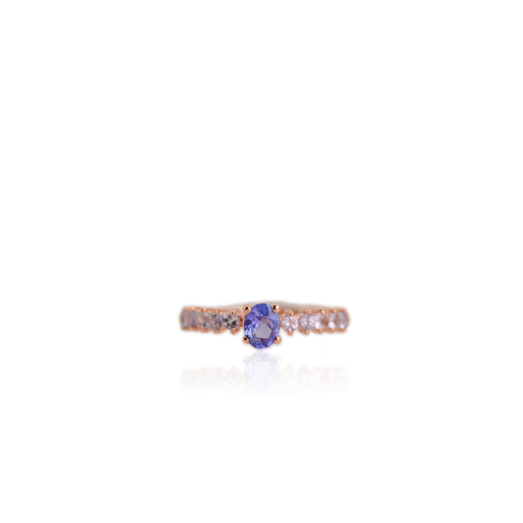 4 x 5 mm. Oval Cut Blue Violet Tanzanite Cluster Ring