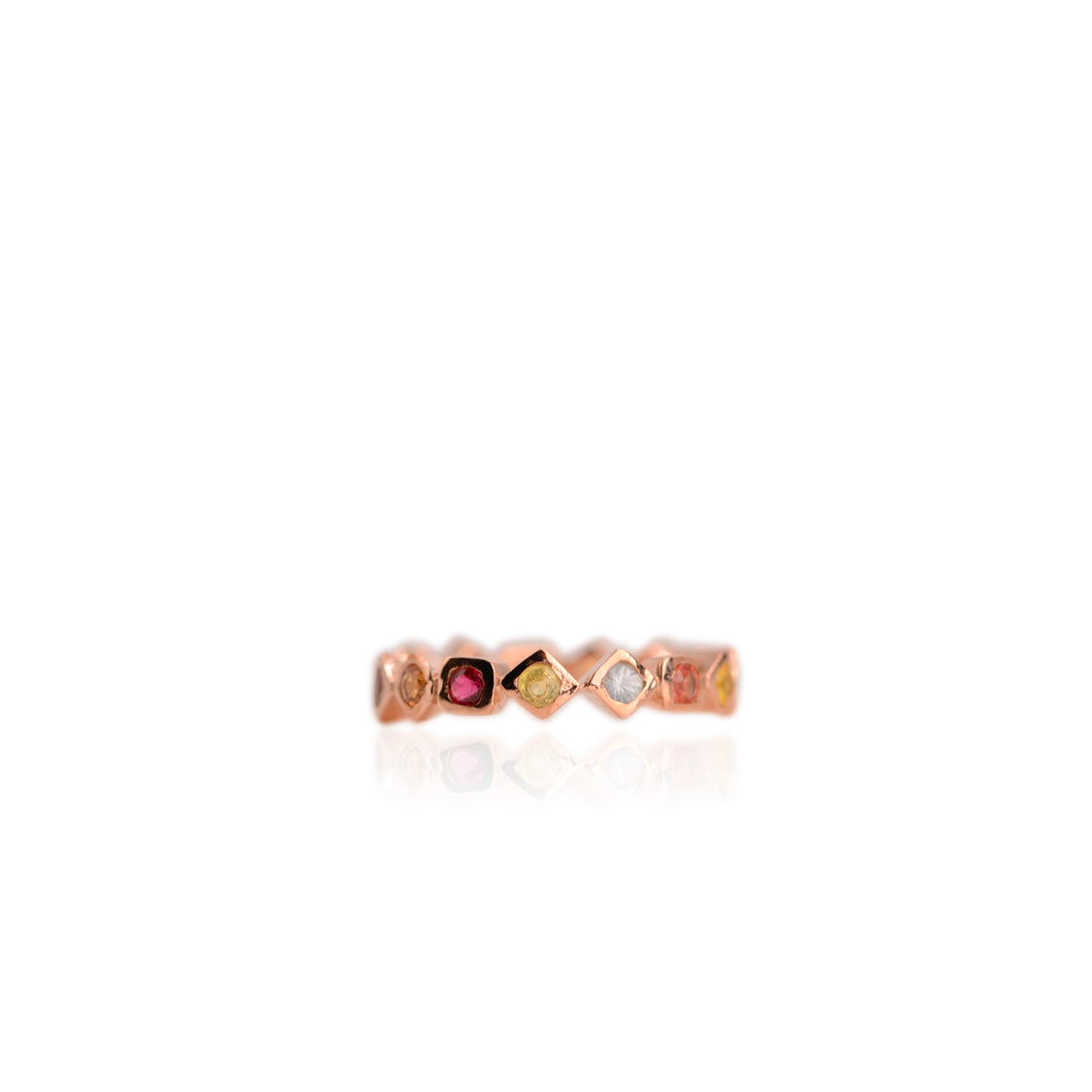2.5 mm. Round Cut Multi-coloured Songea Sapphire Eternity Ring