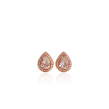Load image into Gallery viewer, 5 x 7 mm. Pear Cut White African Goshenite with Cz Halo Earrings

