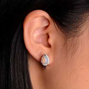 6 x 9 mm. Pear Cabochon Multi-coloured Ethiopian Opal with Cz Accents Earrings