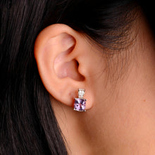 Load image into Gallery viewer, 7 mm. Cushion Cut Purple Brazilian Amethyst with Cz Accents Earrings (Blemished)
