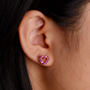 2 mm. Round Cut Purple African Rhodolite Garnet Heart Earrings