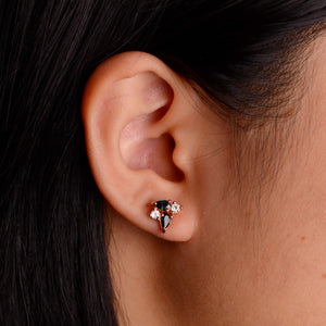 3 x 5 mm. Pear Cut Blue Thai Sapphire with Cz Accents Cluster Earrings