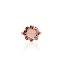 Load image into Gallery viewer, 10 mm. Oval Cabochon Pink African Rose Quartz with Tourmaline and Cz Accents Ring
