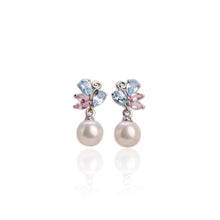 Load image into Gallery viewer, 9 mm. Freshwater Pearl, Topaz and Tourmaline Drop Earrings
