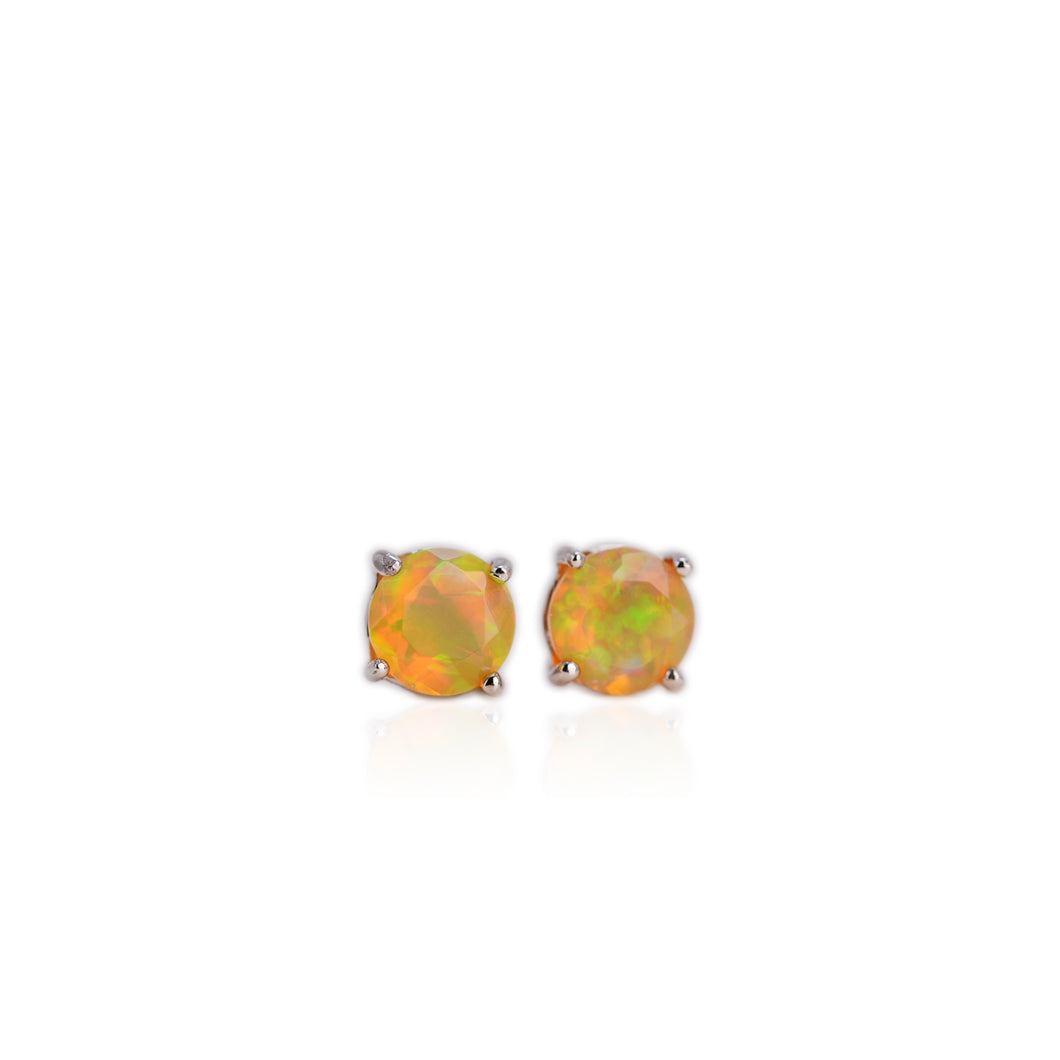 6 mm. Round Cut Multi-coloured Ethiopian Opal Earrings