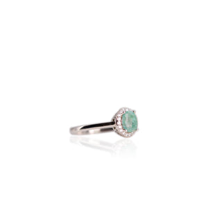 5 x 7 mm. Oval Cut Green Zambian Emerald with Cz Halo Ring (Blemished)