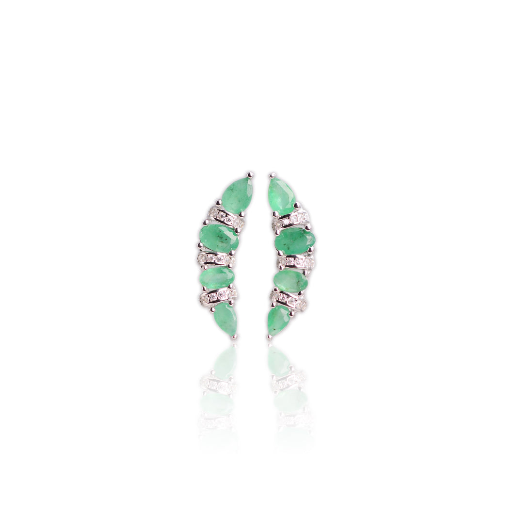 4 x 6 mm. Oval Cut Green Brazilian Emerald with Cz Accents Earrings
