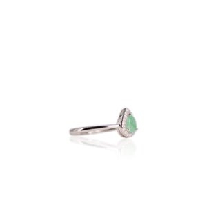 4 x 6 mm. Pear Cut Green Brazilian Emerald with Cz Halo Ring