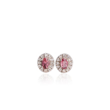 Load image into Gallery viewer, 3 x 5 mm. Oval Cut Pink and Purple Nigerian Tourmaline with Topaz Halo Earrings
