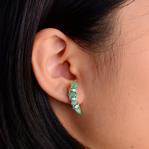 4 x 6 mm. Oval Cut Green Brazilian Emerald with Cz Accents Earrings