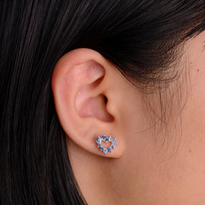 2 mm. Round Cut Blue Thai Sapphire Heart Earrings