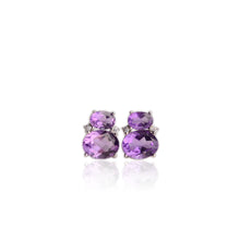 Load image into Gallery viewer, 8 x 10 mm. Oval Cut Purple Brazilian Amethyst with Cz Accents Earrings
