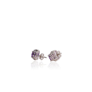 8 x 10 mm. Oval Cut Purple Brazilian Amethyst with Cz Accents Earrings