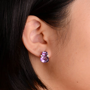 8 x 10 mm. Oval Cut Purple Brazilian Amethyst with Cz Accents Earrings