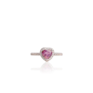 6 x 7 mm. Heart Cut Pink Purple Madagascan Sapphire with Cz Halo Ring