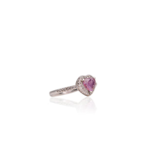 6 x 7 mm. Heart Cut Pink Purple Madagascan Sapphire with Cz Halo Ring