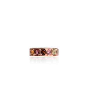 3 x 4 mm. Oval Cut Multi-coloured Brazilian Tourmaline Cluster Ring
