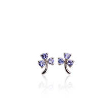 Load image into Gallery viewer, 3 mm. Round Cut Blue Violet Tanzanite Cluster Earrings
