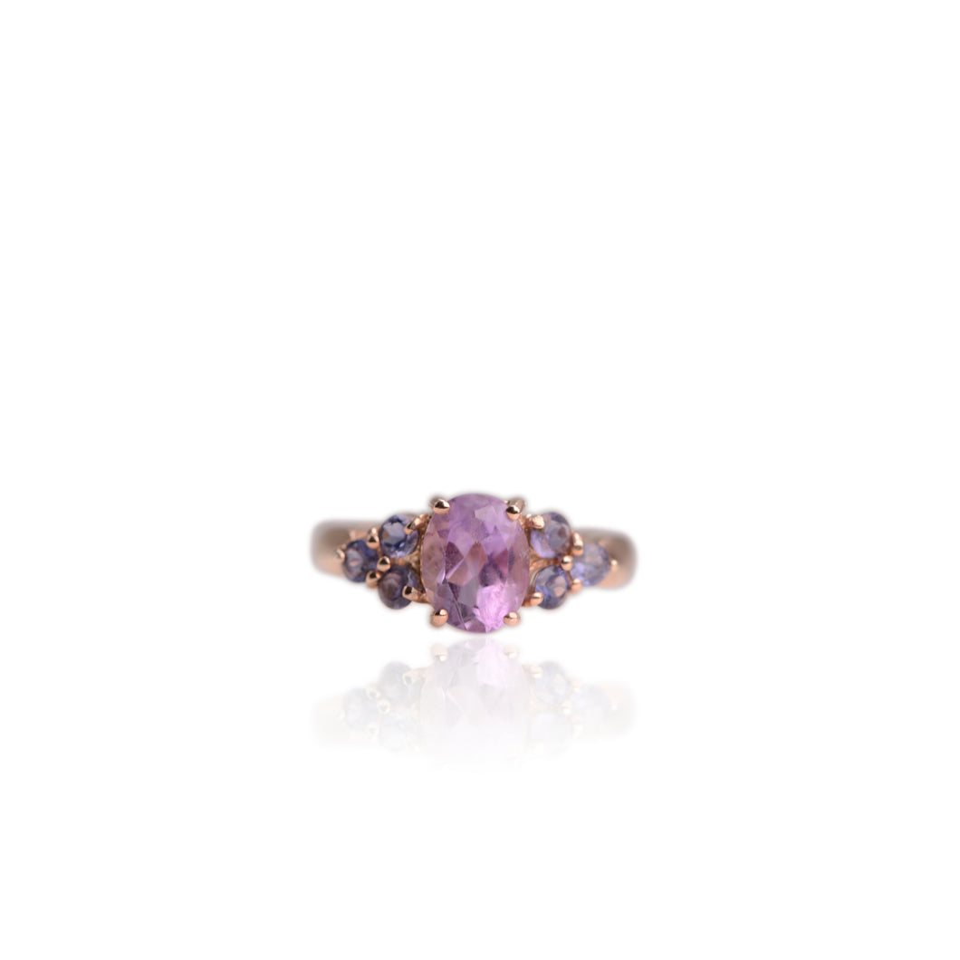 7 x 9 mm. Oval Cut Purple Brazilian Amethyst with Iolite Accents Ring