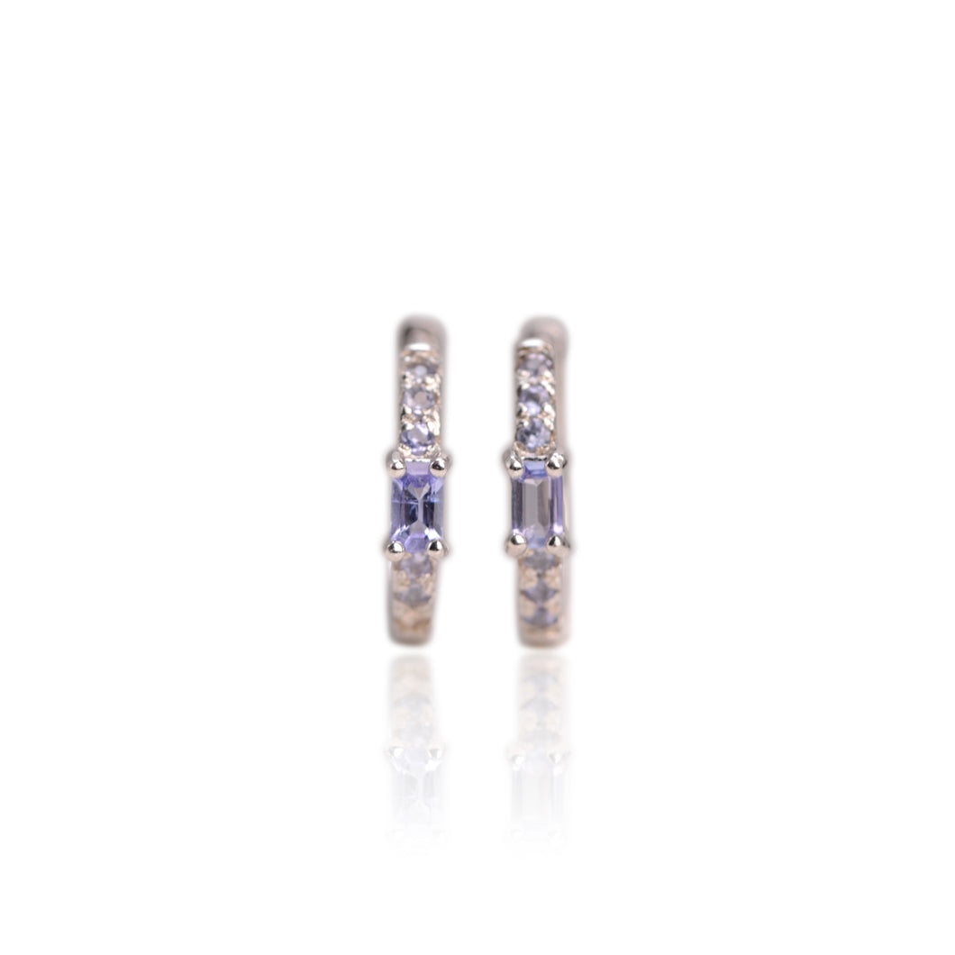 3 x 5 mm. Baguette Cut Blue Violet Tanzanite Cluster Earrings