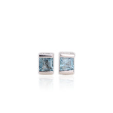 Load image into Gallery viewer, 4 mm. Square Cut Sky Blue Brazilian Topaz Earrings
