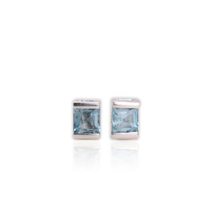 4 mm. Square Cut Sky Blue Brazilian Topaz Earrings