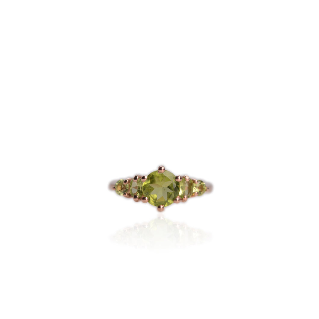 7 mm. Round Cut Green Pakistani Peridot Cluster Ring