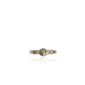 4 x 6 mm. Oval Cut Green Brazilian Tourmaline Cluster Ring