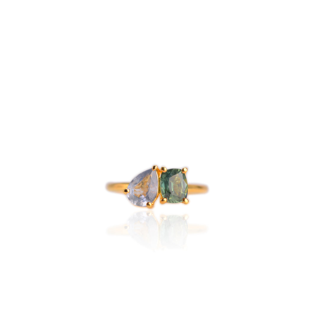 Handmade 6 x 8 mm. Pear Cut Blue Ceylon and Australian Sapphire Cluster Ring