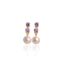 Load image into Gallery viewer, 10 mm. Freshwater Pearl and Amethyst Drop Earrings
