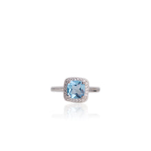 Load image into Gallery viewer, 7 mm. Cushion Cut Swiss Blue Brazilian Topaz with Cz Halo Ring
