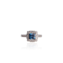 Load image into Gallery viewer, 6 mm. Square Cut London Blue Brazilian Topaz with Cz Halo Ring
